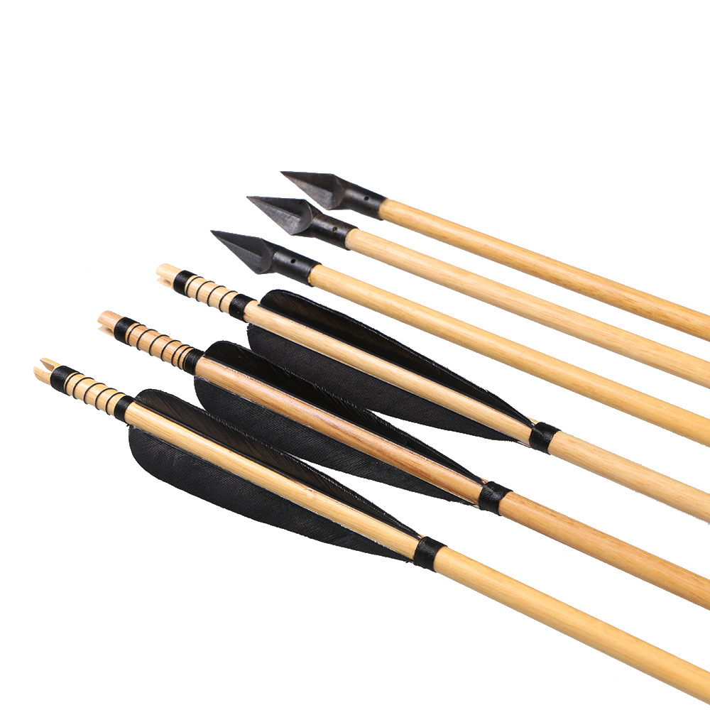 huwairen 黑羽毛木箭三棱箭头 射箭运动传统弓木质箭支