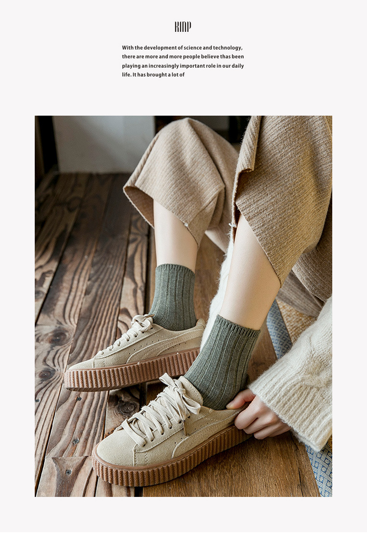 茶颜袜子批发复古粗线竖条中筒女袜时尚休闲学院风纯色女士潮袜子