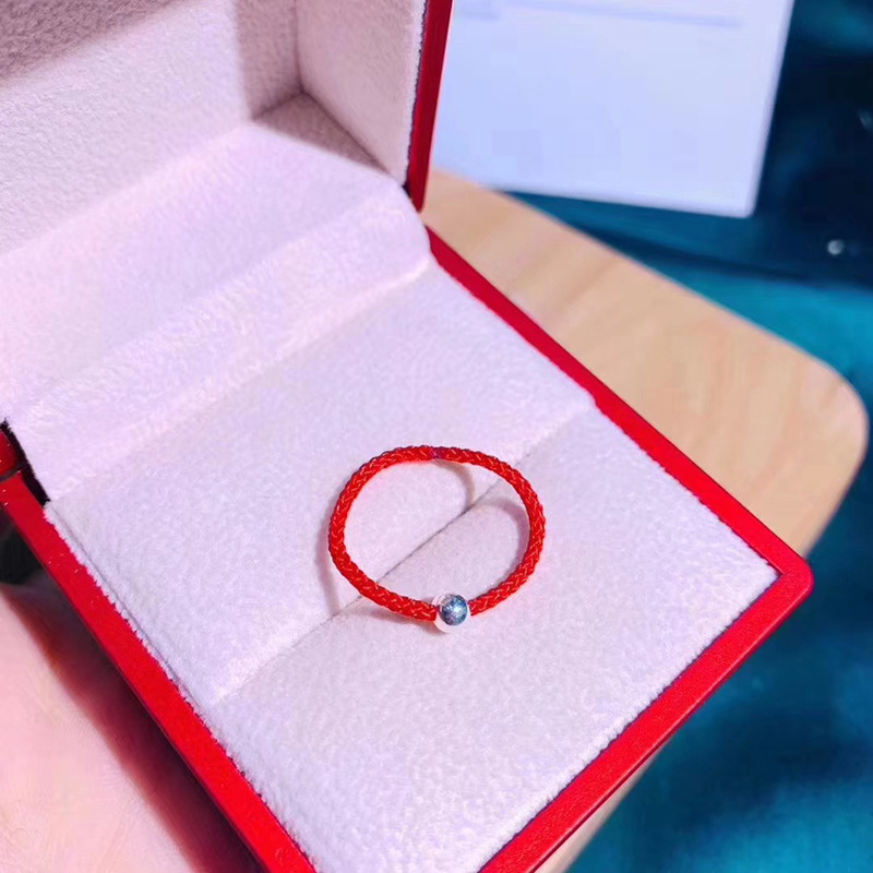 新款网红抖音同款999戒指网红转运珠红绳小银珠小豆豆戒指 批发