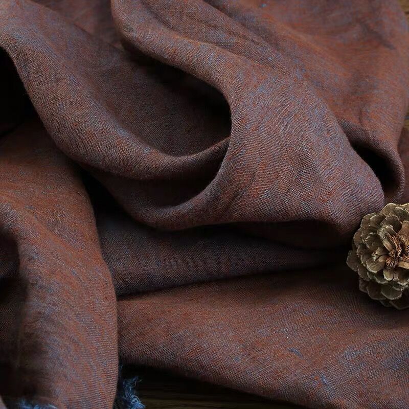 士林纯亚麻色织布 双色亚麻面料 平纹麻料素色复古汉服面料