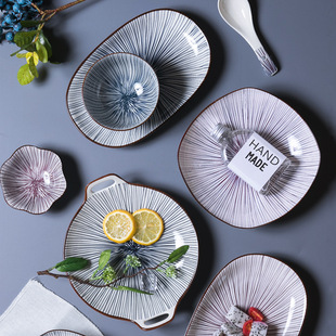 日式餐具盘子家用菜盘子个性创意不规则餐盘陶瓷碟子套装碗碟和风