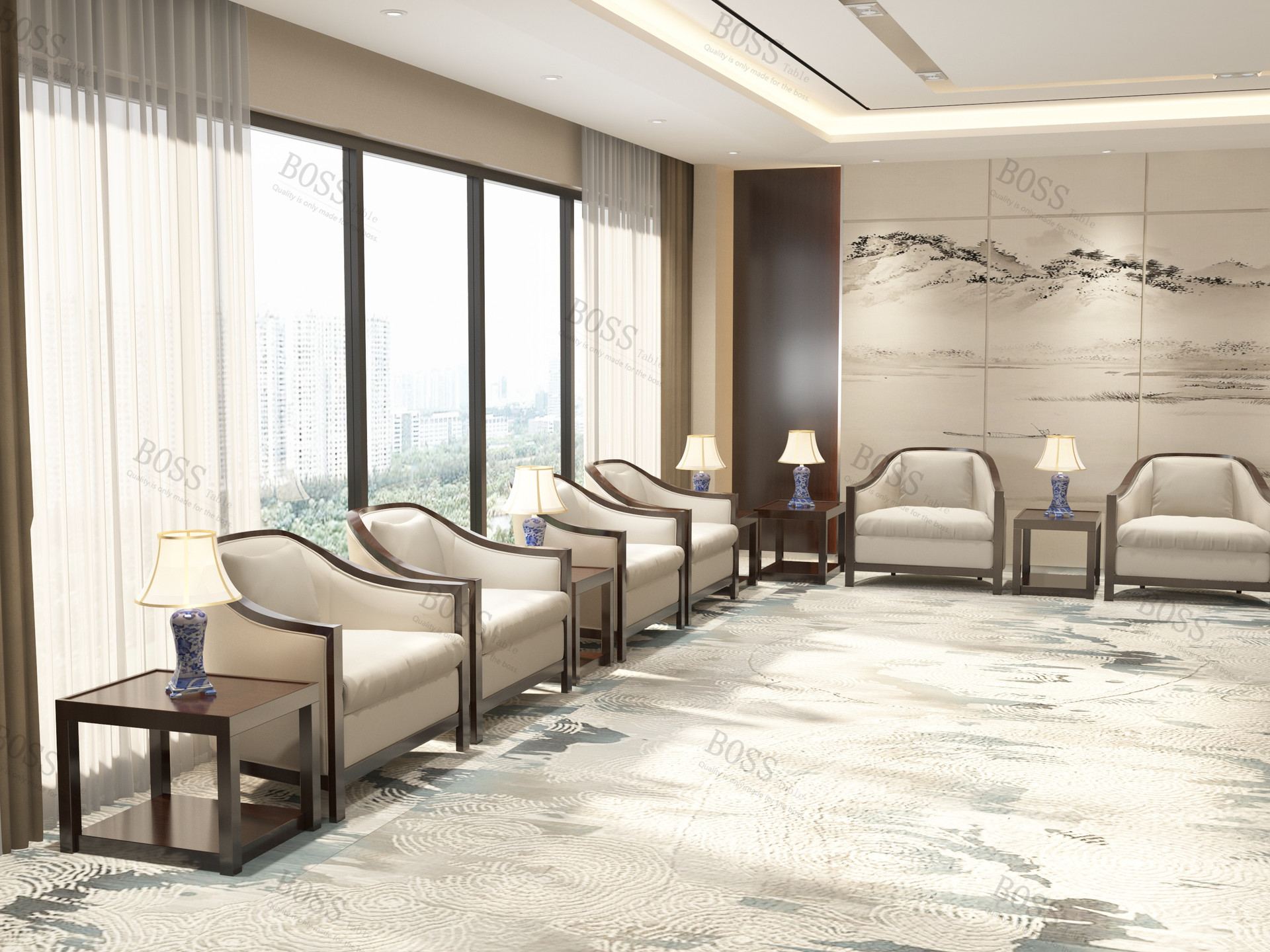 沙发椅新中式会议接待桌椅贵宾沙发组合办公室商务单人位懒人批发