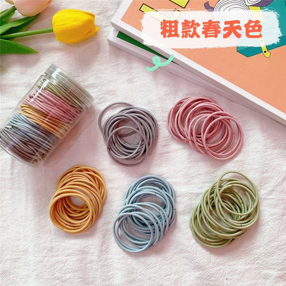 100 Barrel Rubber Bands Thick and Thin Rubber Band Hair Band Korean High Elastic Tie Hair Seamless Hairband Ornament