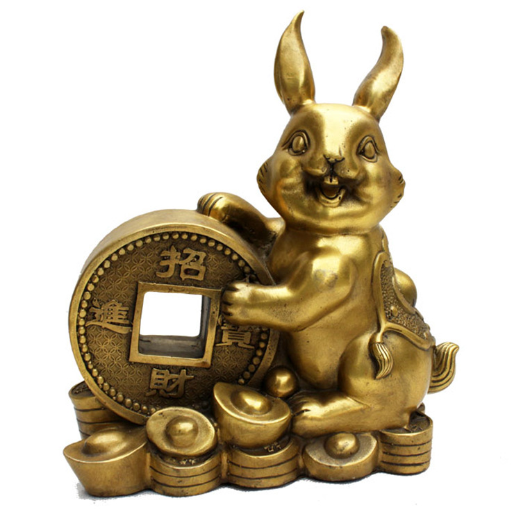 厂家直销黄铜聚宝兔子摆件黄金袋金钱元宝生肖兔金属工艺品