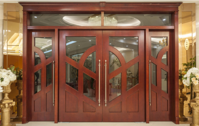 全原木门定做工厂 定制别墅庭院实木双开门 大厅会议室会所入户门