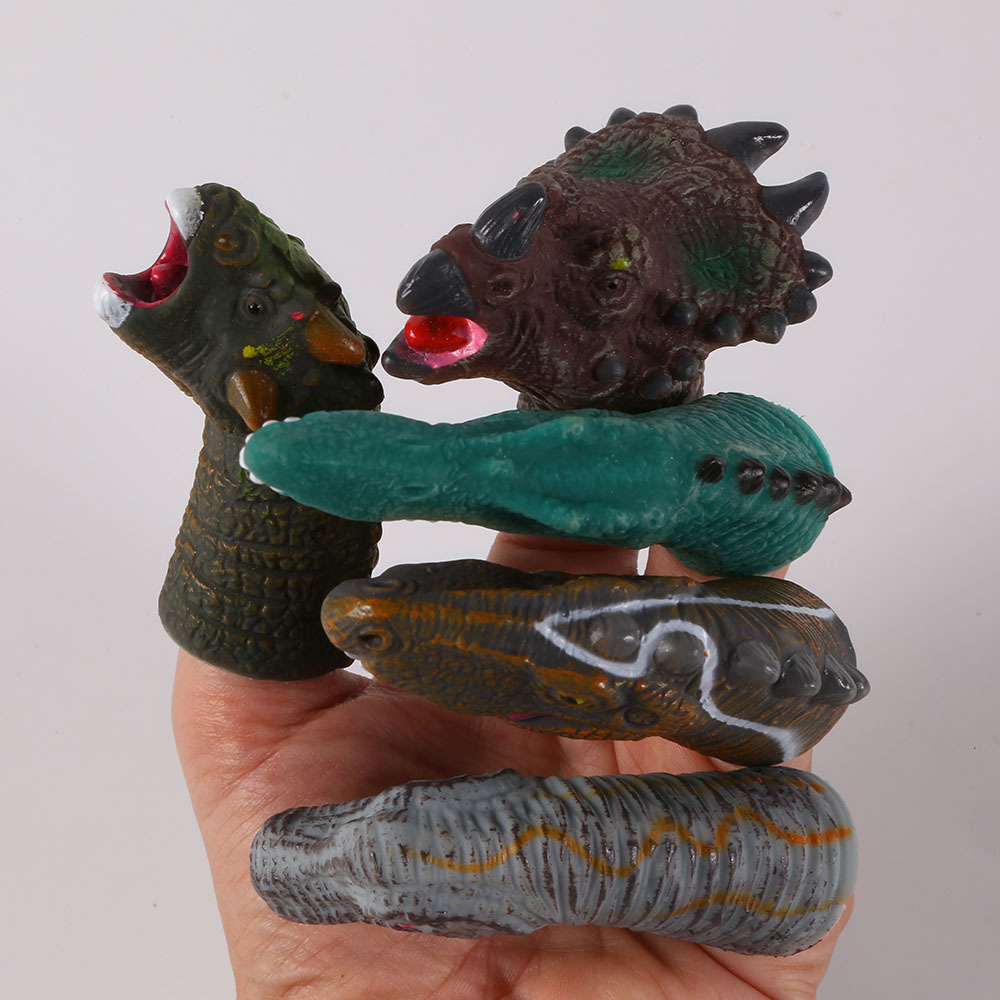 批发抖音同款搪胶手指龙手偶恐龙模型指套玩具恐龙模型手指玩偶新