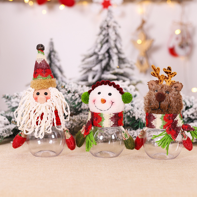 Christmas Decorations Simulation Old Man Transparent Candy Box Creative Cartoon Candy Jar a Boy with a Big Head Snowman Candy Box