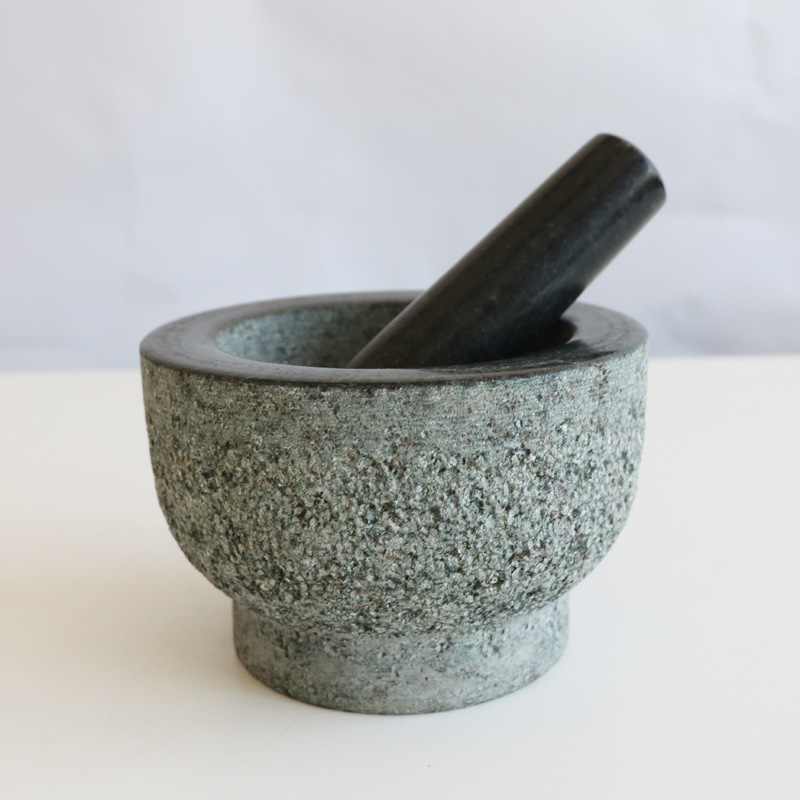 天然花岗岩捣蒜器家用厨房15厘米黑色荔枝面研磨捣药碗石臼杵擂钵