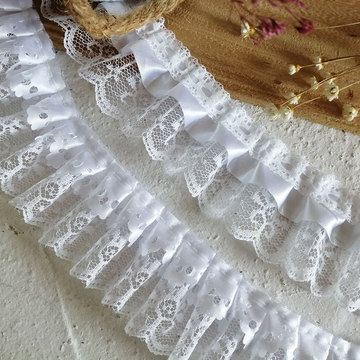 白色日本进口蕾丝花边辅料装饰裙摆裙边荷叶边手工材料褶皱木耳边