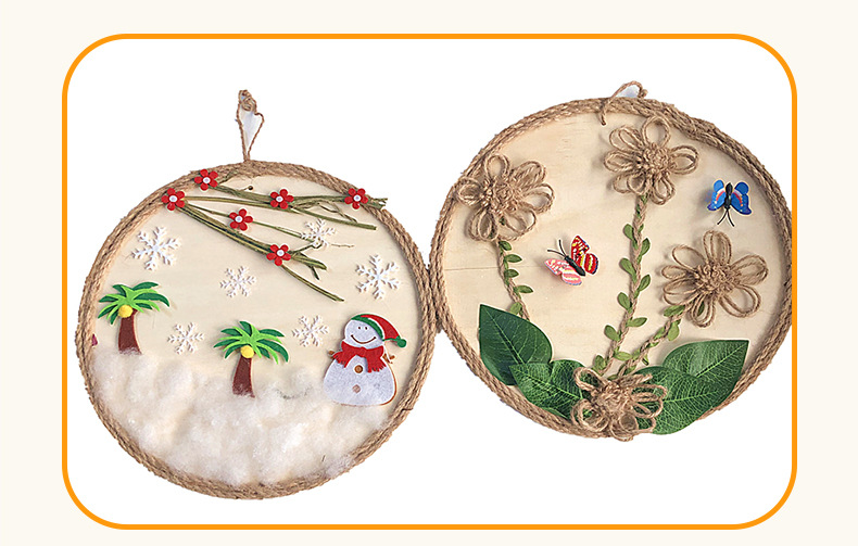 幼儿园手工diy麻绳装饰画创意益智材料包怀旧墙面装饰圆形立体画