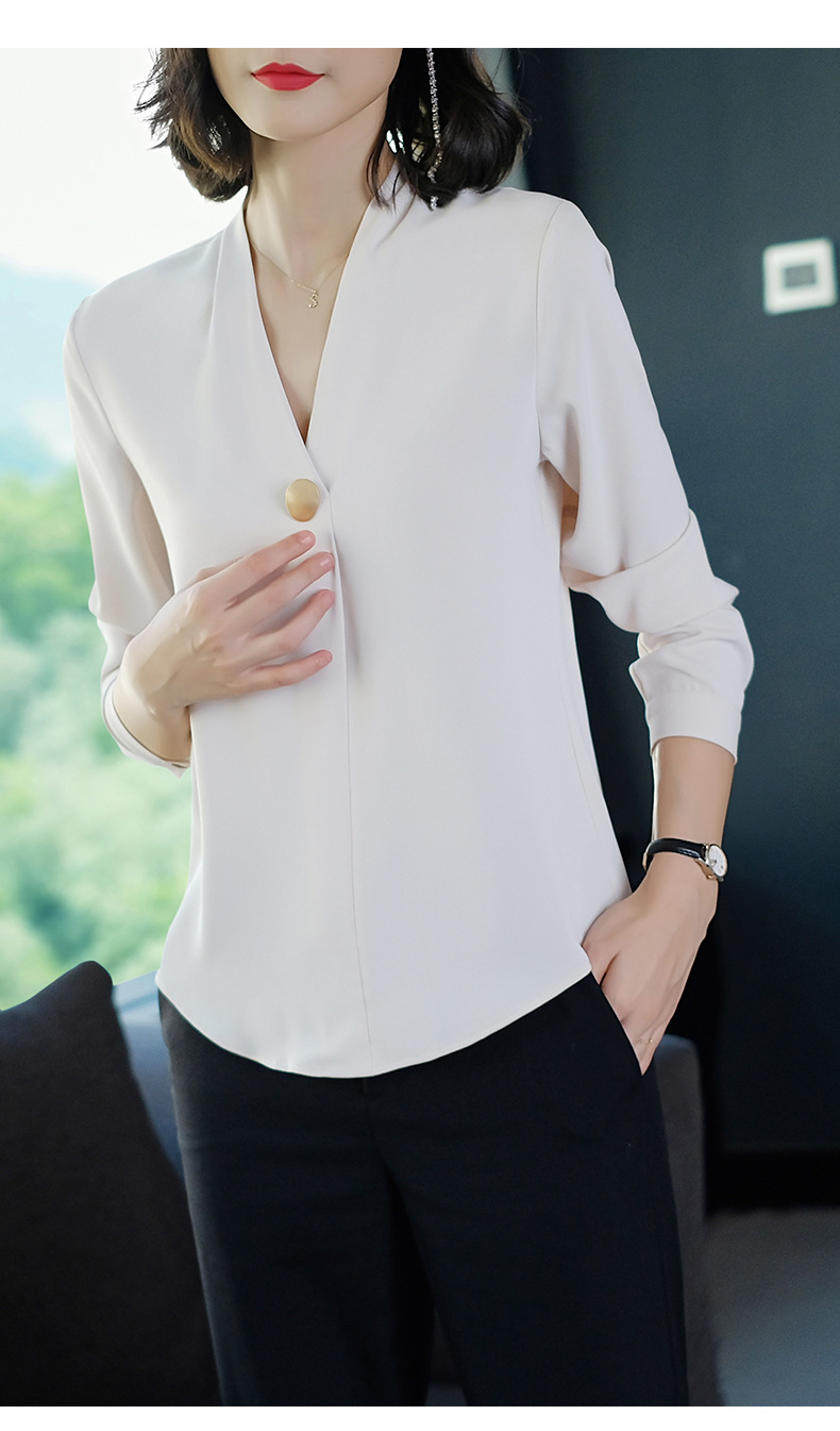 2019秋装新款长袖衬衫女韩版仿真丝女式衬衣雪纺衫v领一件代发a11