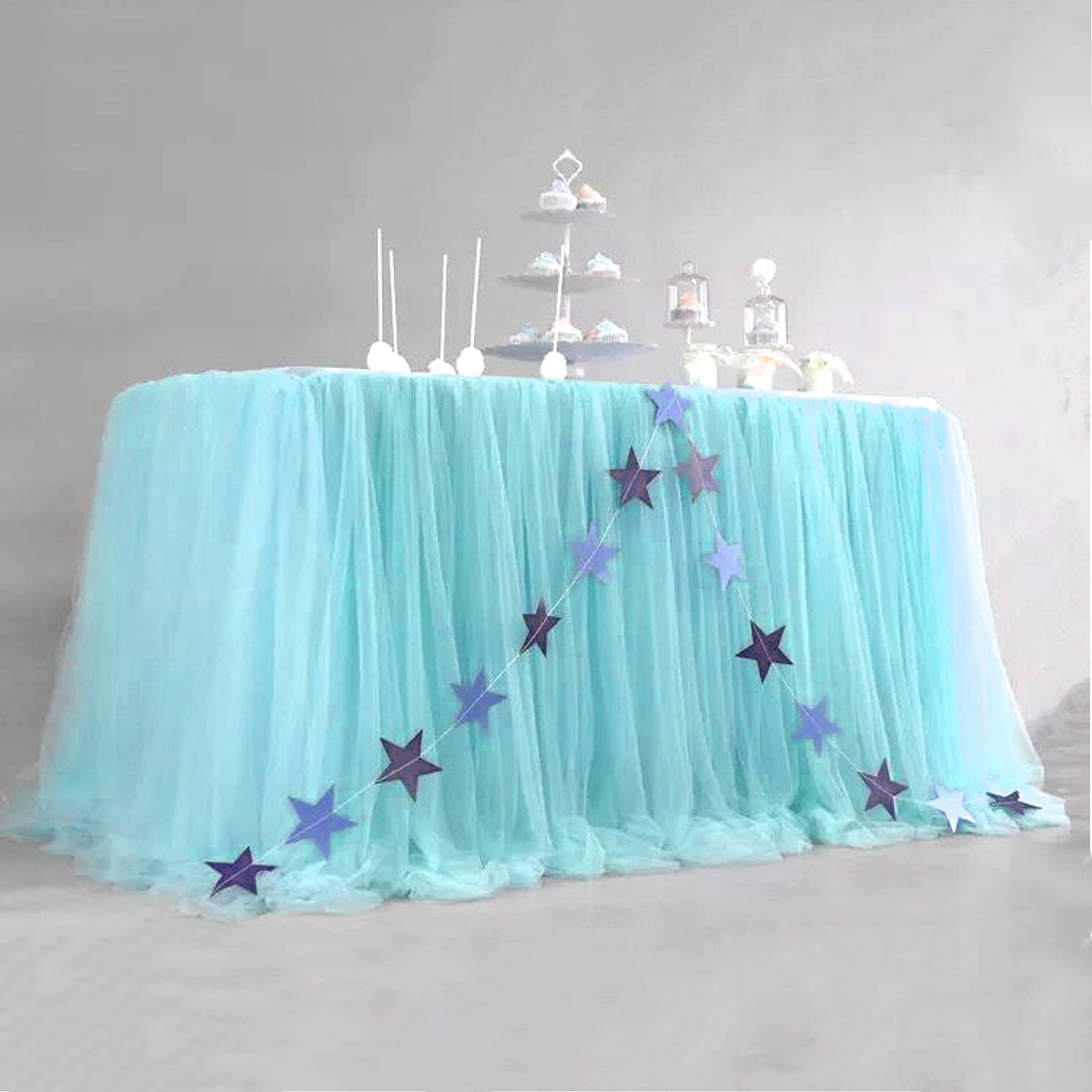 Amazon Hot Tutu Yarn Table Skirt Birthday Party Halloween Dessert Table Mesh Pleats Table Skirt
