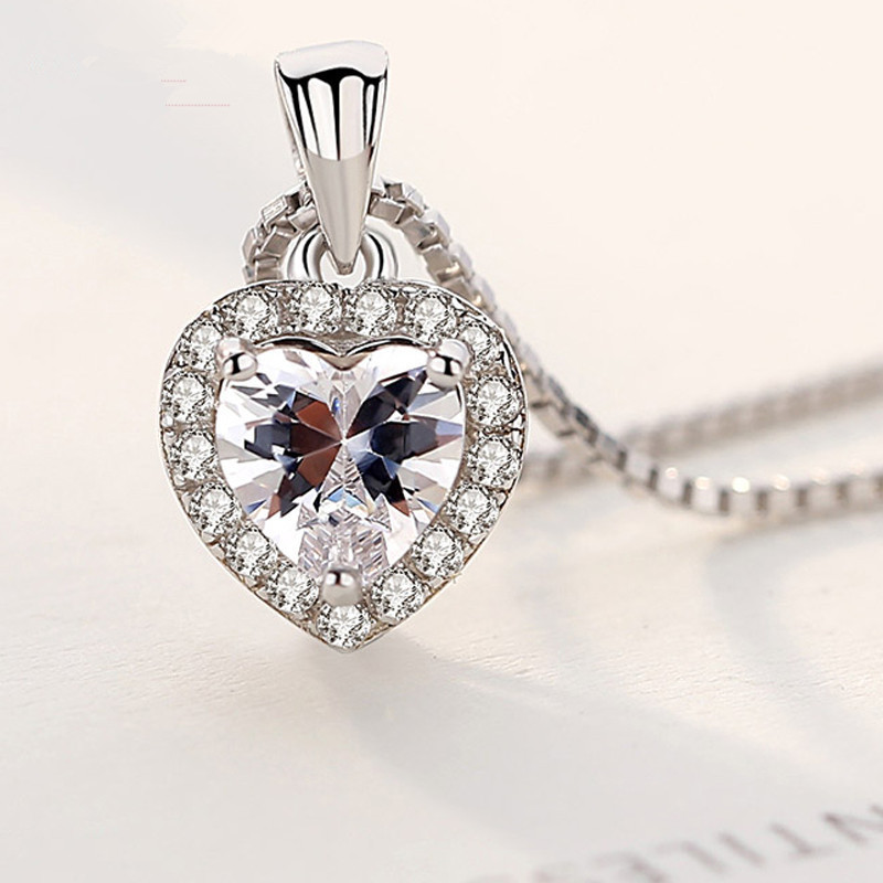 海洋之心项链红宝石爱心吊坠心形彩色宝石珠宝项链镶嵌锆石批发