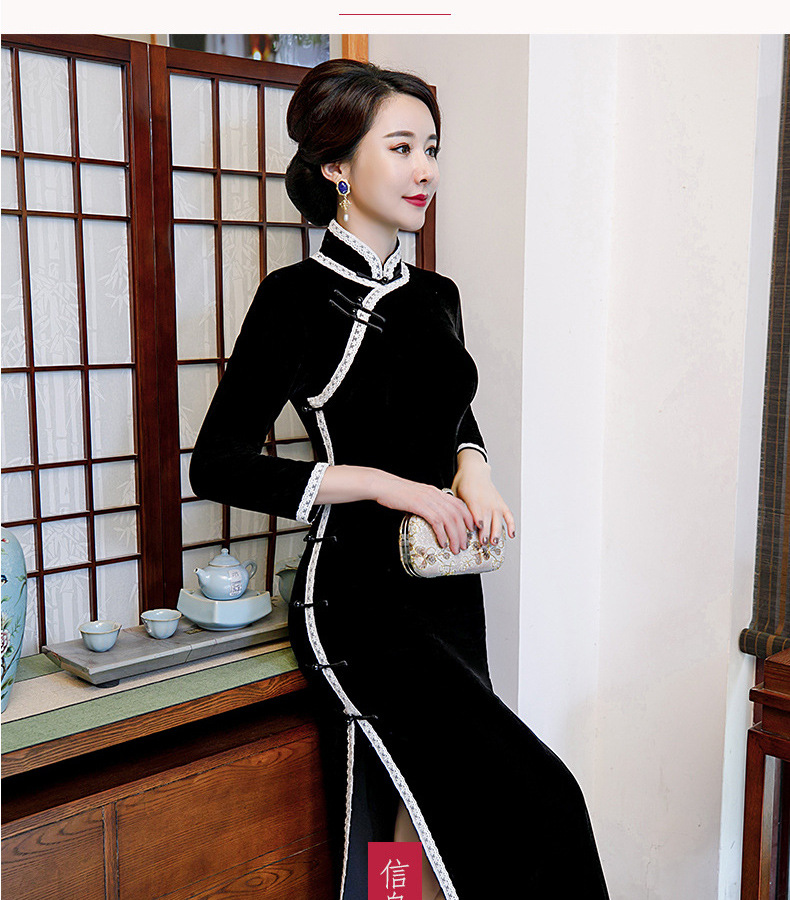 2019秋季新品复古女装中老年金丝绒旗袍长款修身显瘦妈妈中式礼服