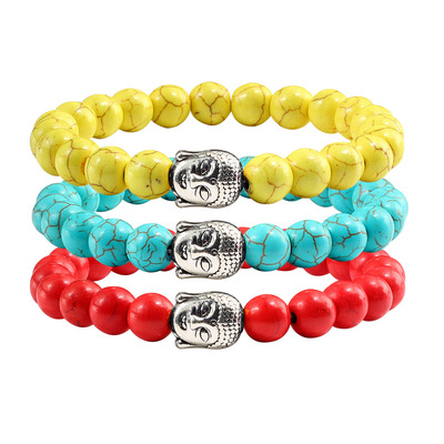 天然石串珠手链_欧美跨境热销爆款彩色绿松石佛头串珠手链男士时尚