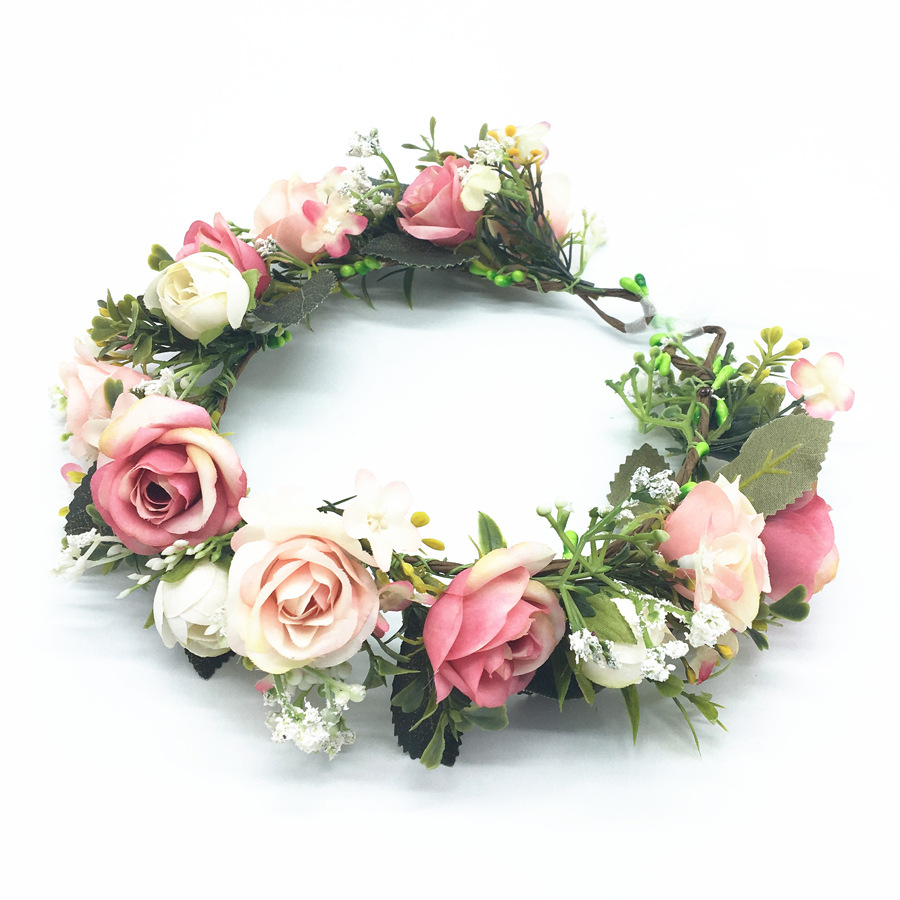 新娘花环头饰玫瑰花手工花环头饰婚礼服拍照头花影楼摄影发饰