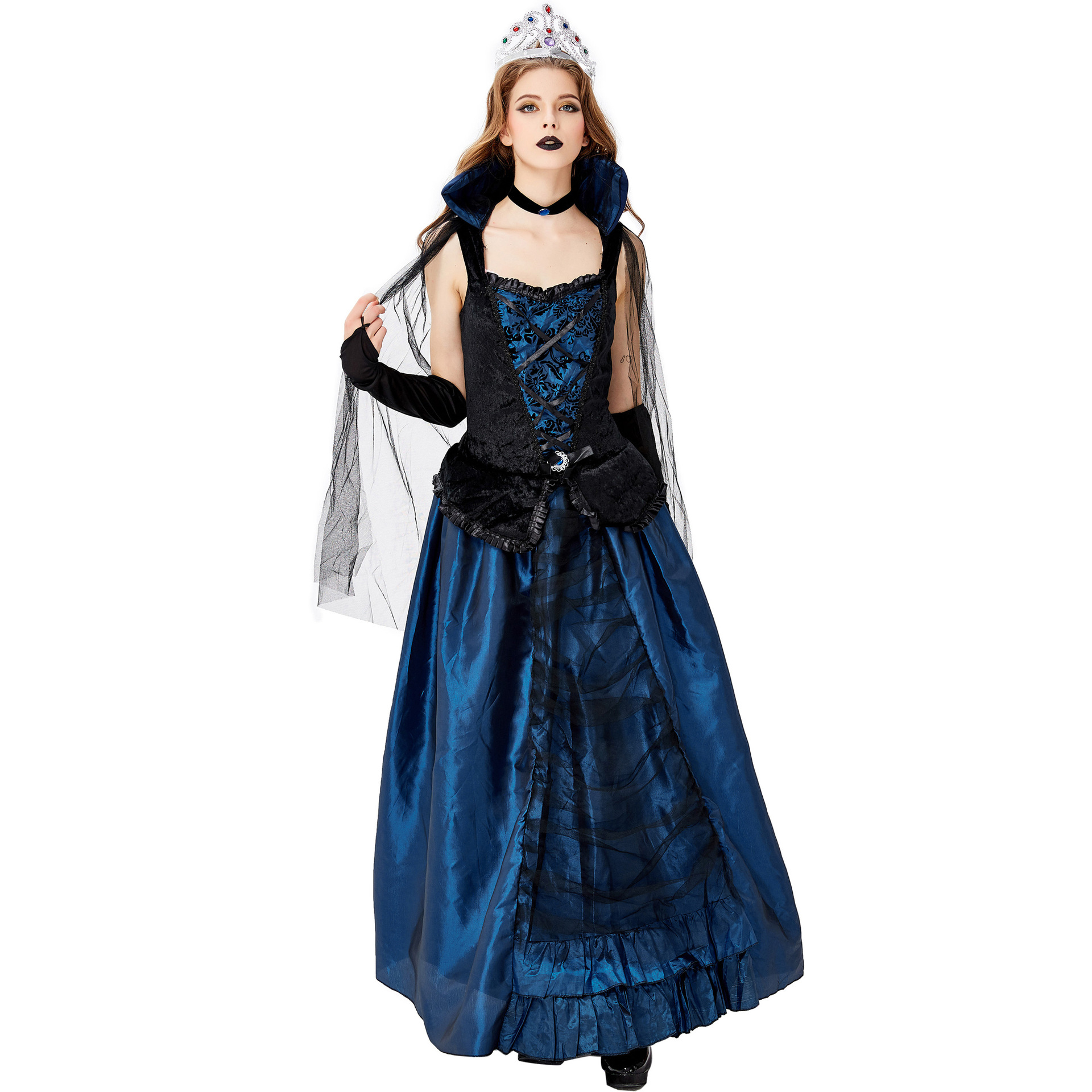 欧美万圣节派对服装 蓝色妖姬宫廷装 女王伯爵礼服 吸血鬼女巫服