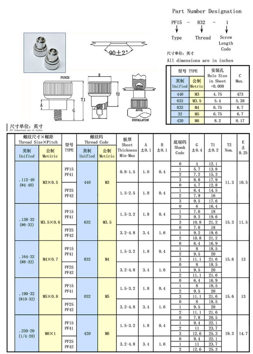 松不脱螺丝pf15(41)m3/m4/m5/m6-1/2涨铆弹簧面板机柜组合螺钉
