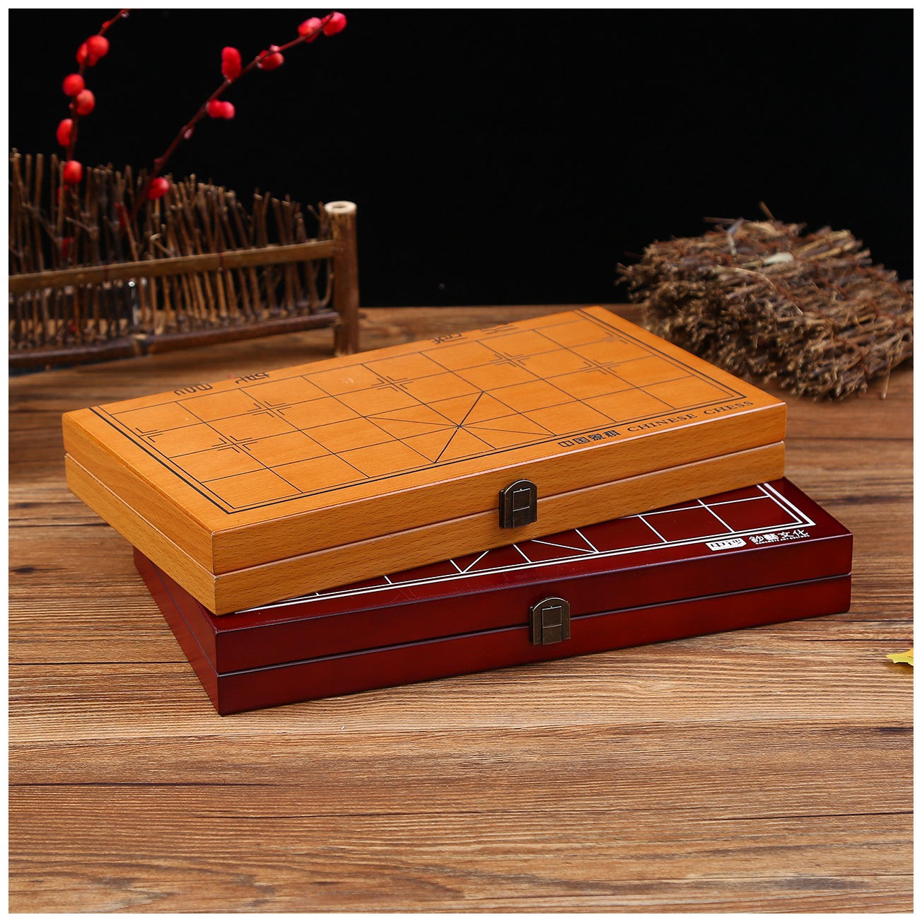 多功能折叠木制中国象棋棋盘定制密度板木质象棋盒收纳木盒批发