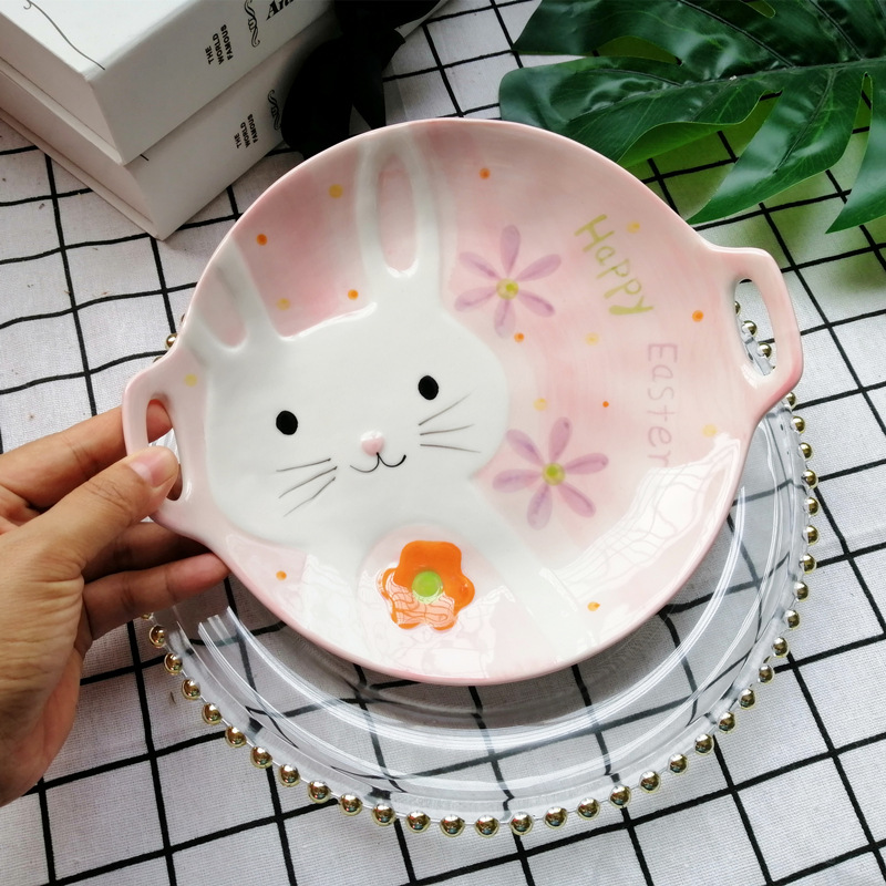 Creative Binaural Plate Ins Cartoon Unicorn Household Dinner Plate Dessert Breakfast Shallow Plate Ceramic Fruit Salad Plate