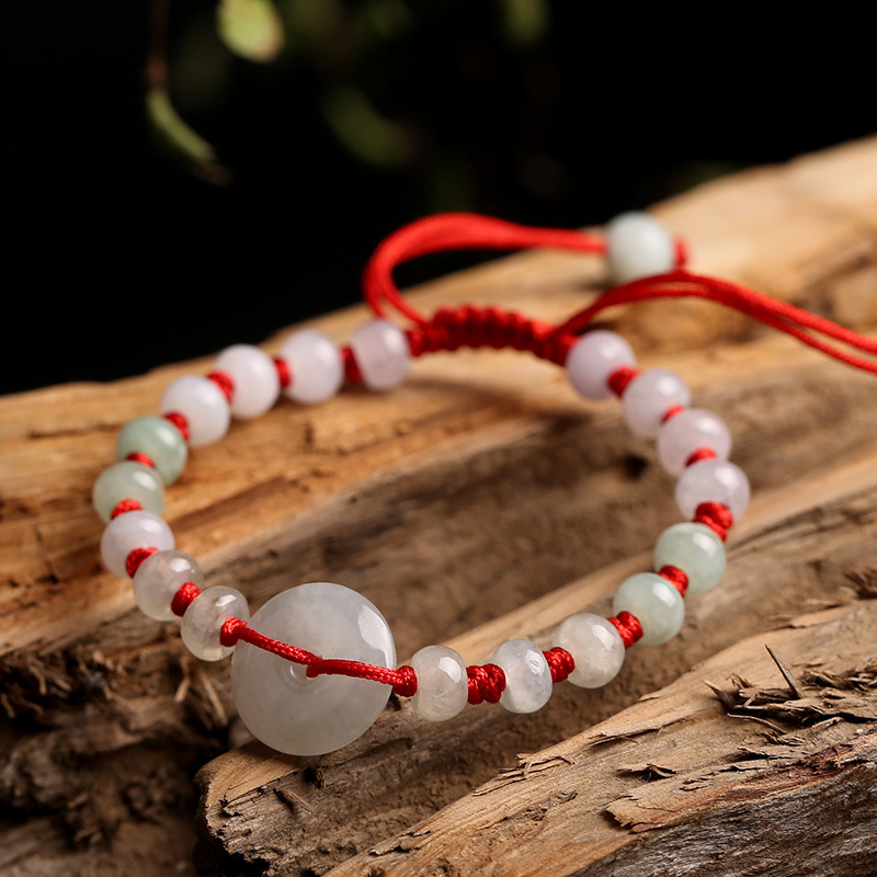 翡翠手链天然a货翡翠糯种平安扣手链男女款编织批发