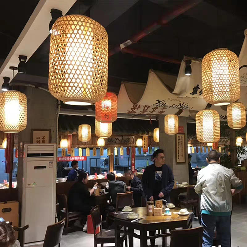 竹艺竹编吊灯火锅店农家乐饭店餐馆走廊灯具中国风手工编织竹艺灯