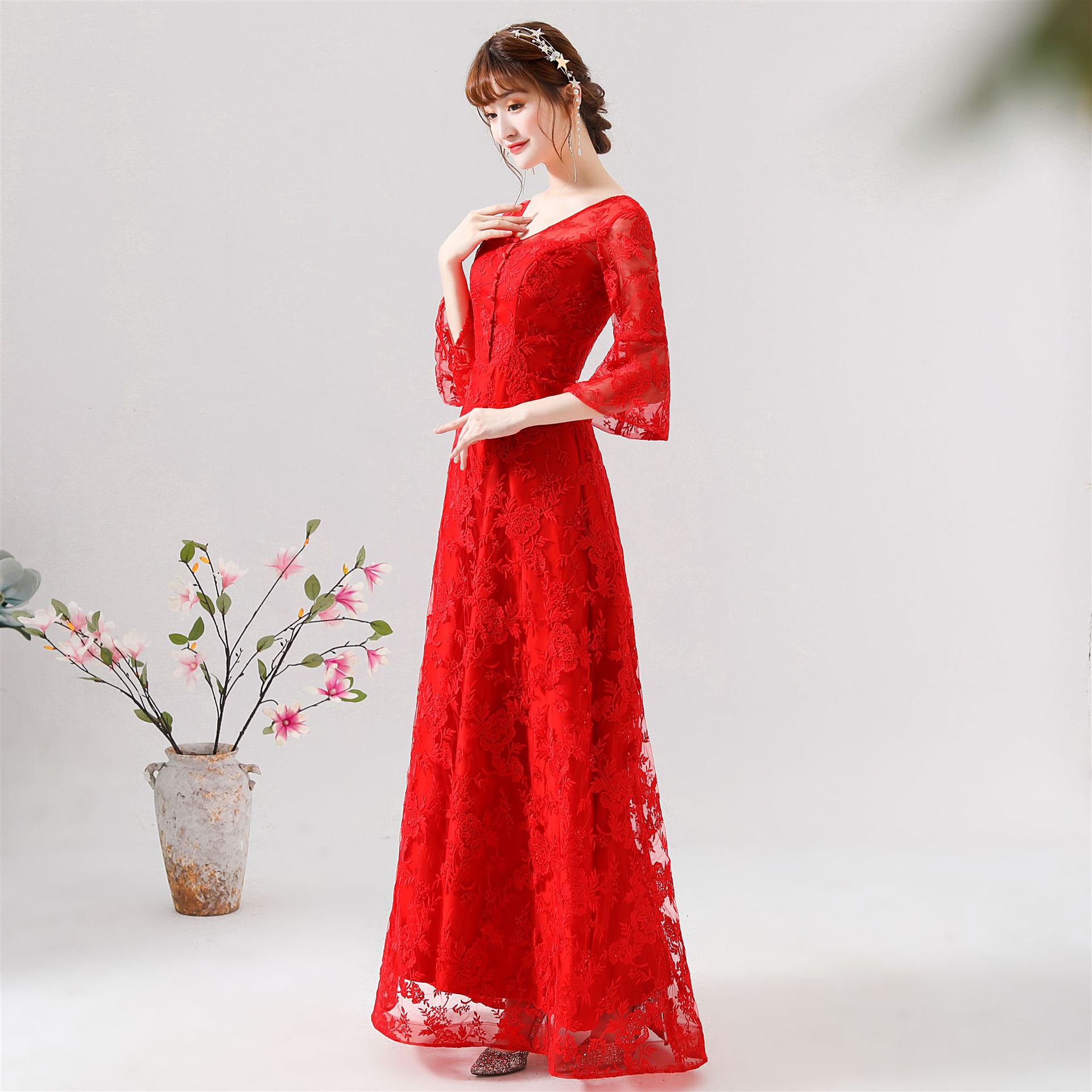 新娘敬酒服2021新款春肥结婚红色订婚大码宴小晚礼服回门服女显瘦