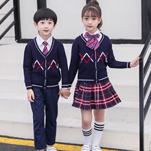 春秋款校服男女童套装英伦学院风毛衣三件套校服幼儿园班服装针织