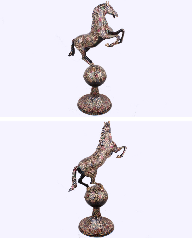 巴基斯坦铜器黑漆彩大型踩球铜马开业庆典铜制动物摆设马到成功