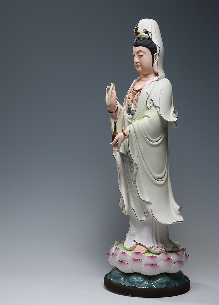 【上美】陶瓷26吋立全莲观音菩萨像彩绘佛像工艺品摆件精工彩站像