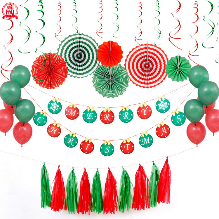 Christmas Decoration Balloon Paper Fan Flower Spiral Set Holiday Party Deployment and Decoration Atmosphere Decor Set