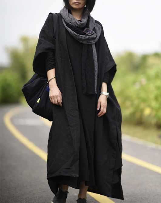 1909/隐 亚麻 深秋款厚实纹理加里衬粗犷颓废感披肩长袍风衣