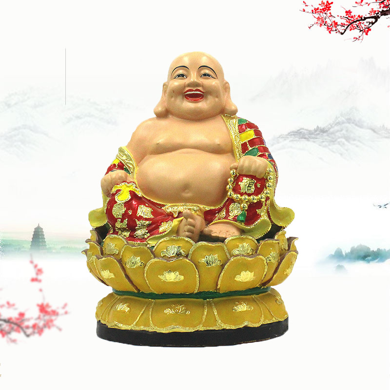 沙金批发定制创意工艺礼品19寸弥勒佛树脂佛像纯手工制作莲花摆件