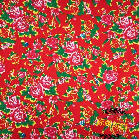 厂家供应纯棉斜纹面料凤凰牡丹东北大花活性印花民族服装装饰布艺