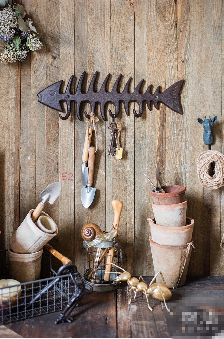 铸铁鱼骨造型挂钩墙钩花园庭院户外装饰个性杂货欧式乡村