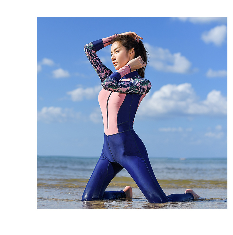 潜水服女连体长袖遮肚显瘦韩国浮潜衣防晒速干水母保守游泳衣套装