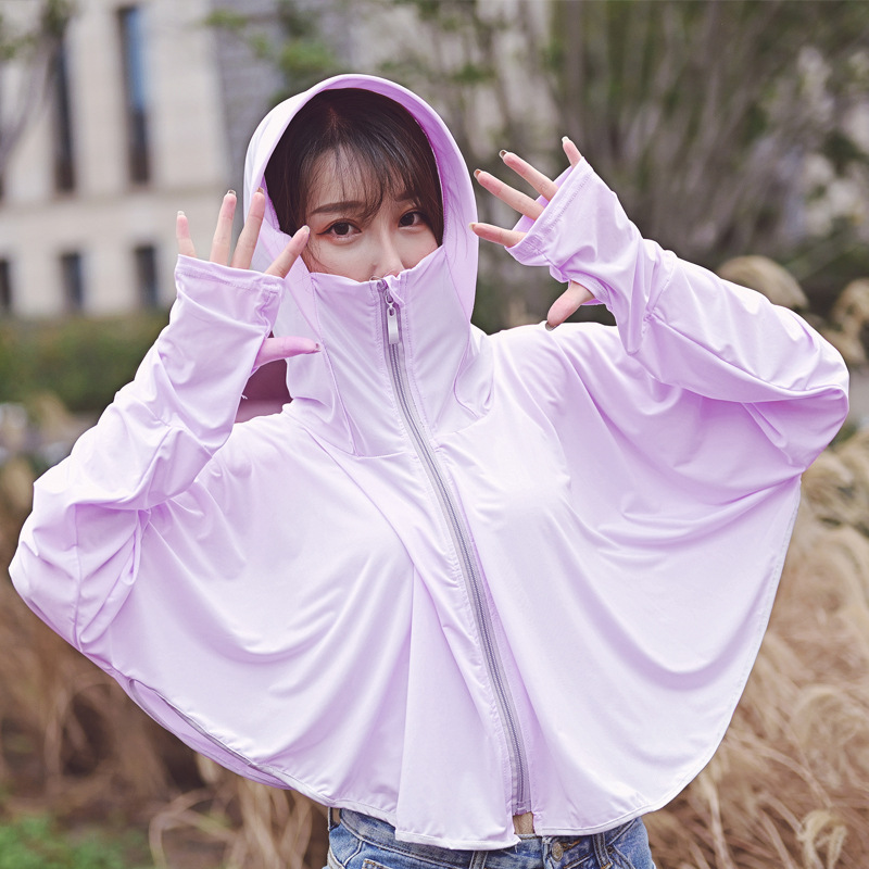 Sun-Protective Clothing Ladies New Summer Outdoor Cycling and Driving Zipper Hooded Shawl Air-Permeable Beachwear Ice Silk Sun Protection Clothing