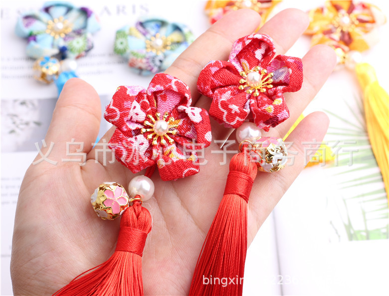 Semi-Finished Products Japanese Crepe Cherry Blossom Handmade Tassel Flowers Children's New Year Han Chinese Clothing Accessories Diy Hairpin Material