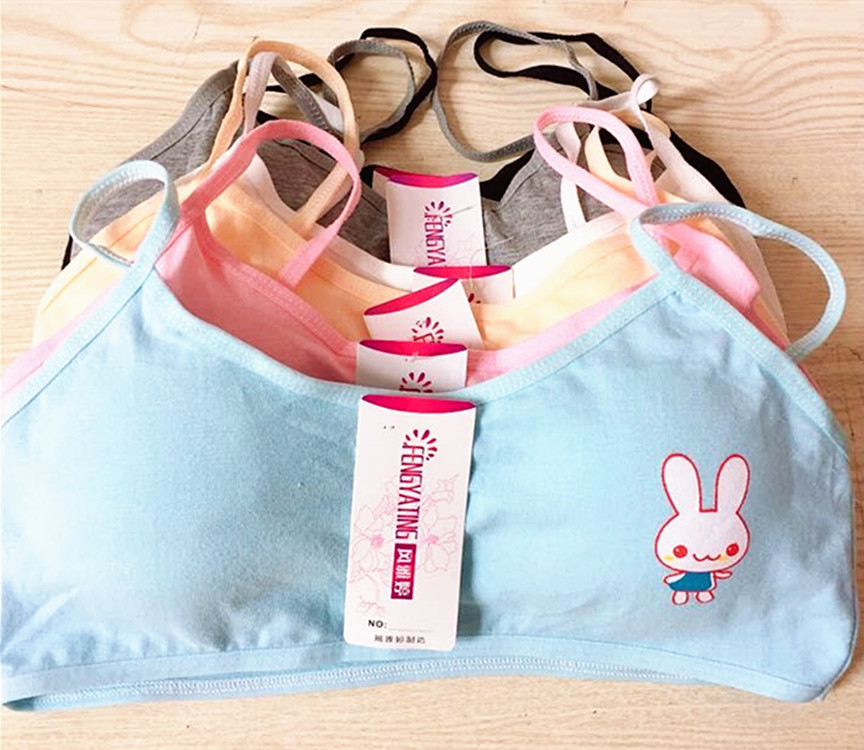 少女发育期文胸无钢圈可爱小兔印花款棉内衣儿童带胸垫抹胸内衣