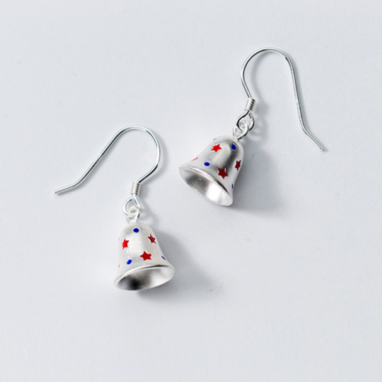 925银耳环女韩版甜美星星铃铛短款耳坠圣诞节耳饰品礼物