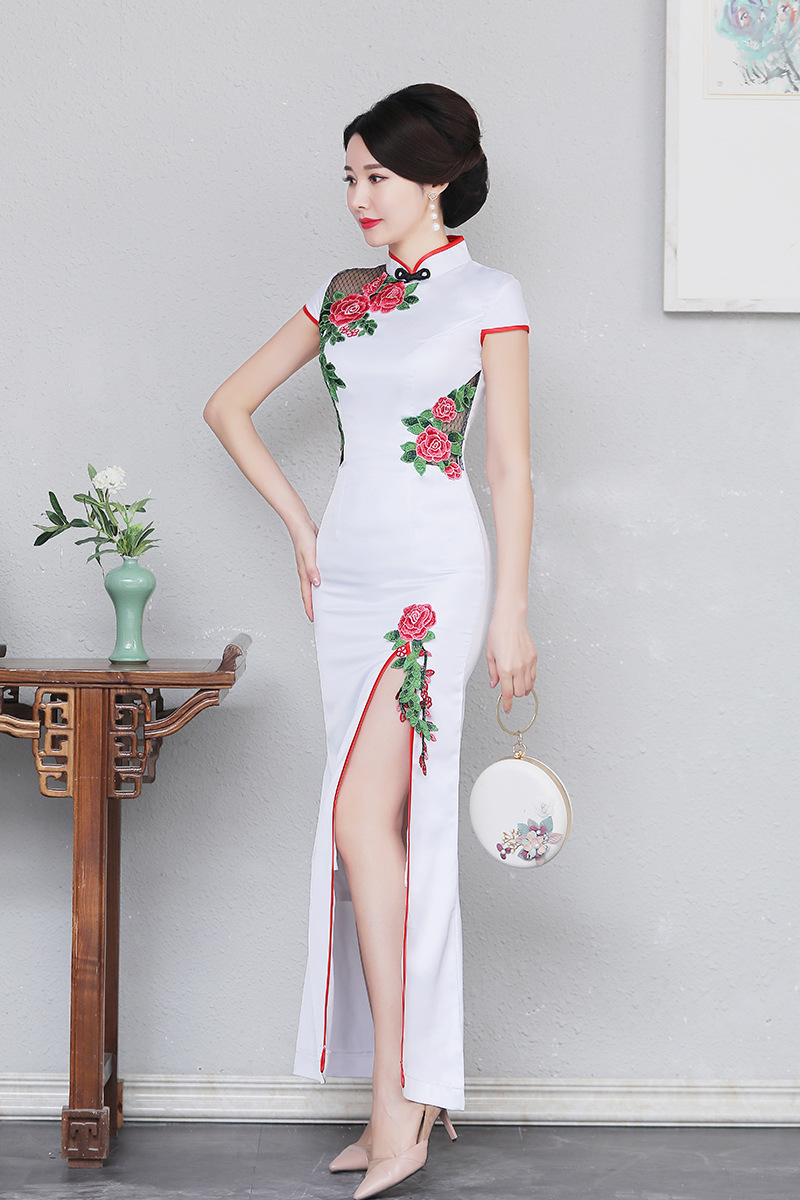 陈yy-新款走秀礼仪舞台加长款中国风鱼尾旗袍