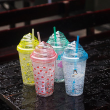 创意单层冰裂杯可塑料礼品吸管杯亚克力便携水杯一件代发可以定制
