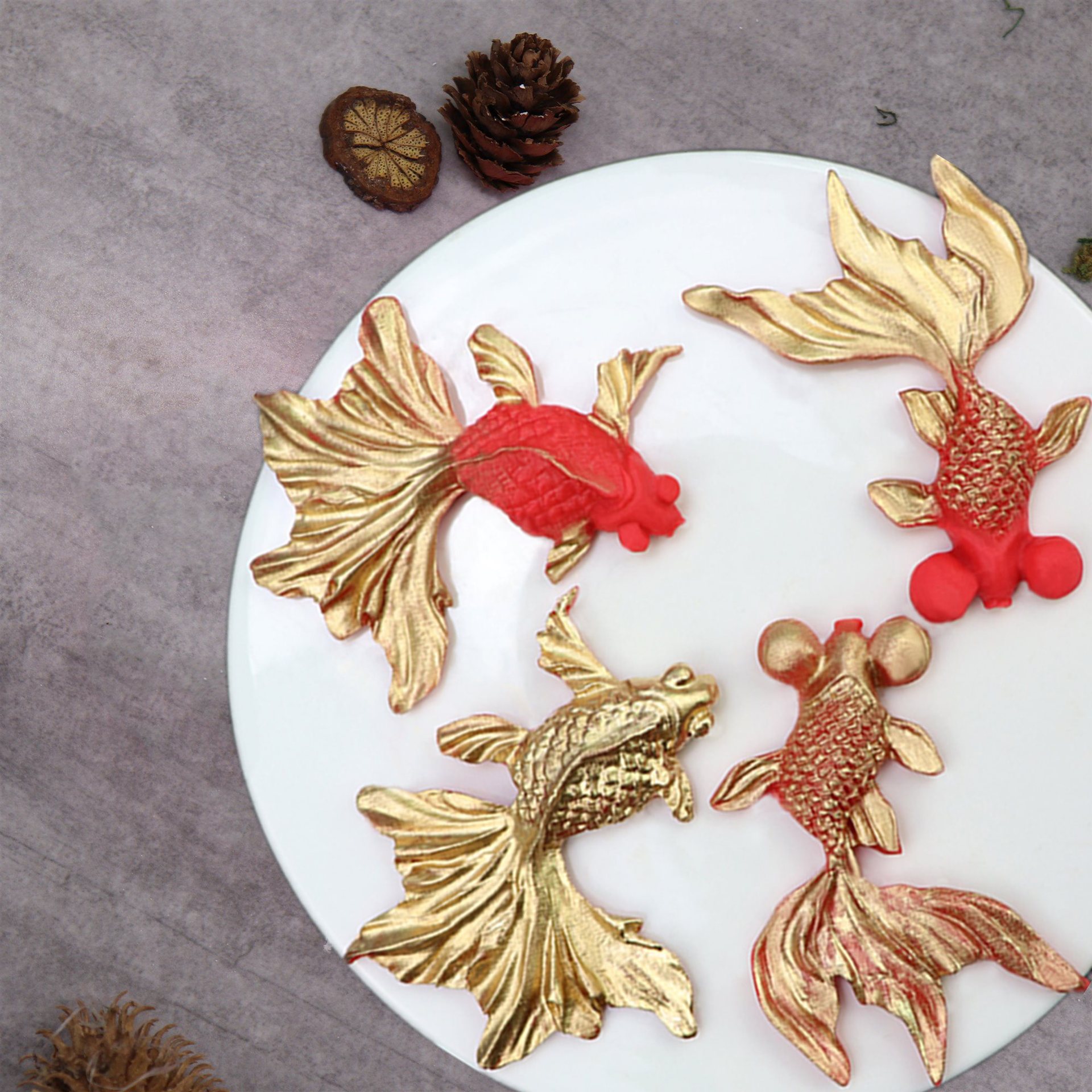 中式金鱼翻糖硅胶模具中国风蛋糕装饰diy干佩斯鲤鱼巧克力模具