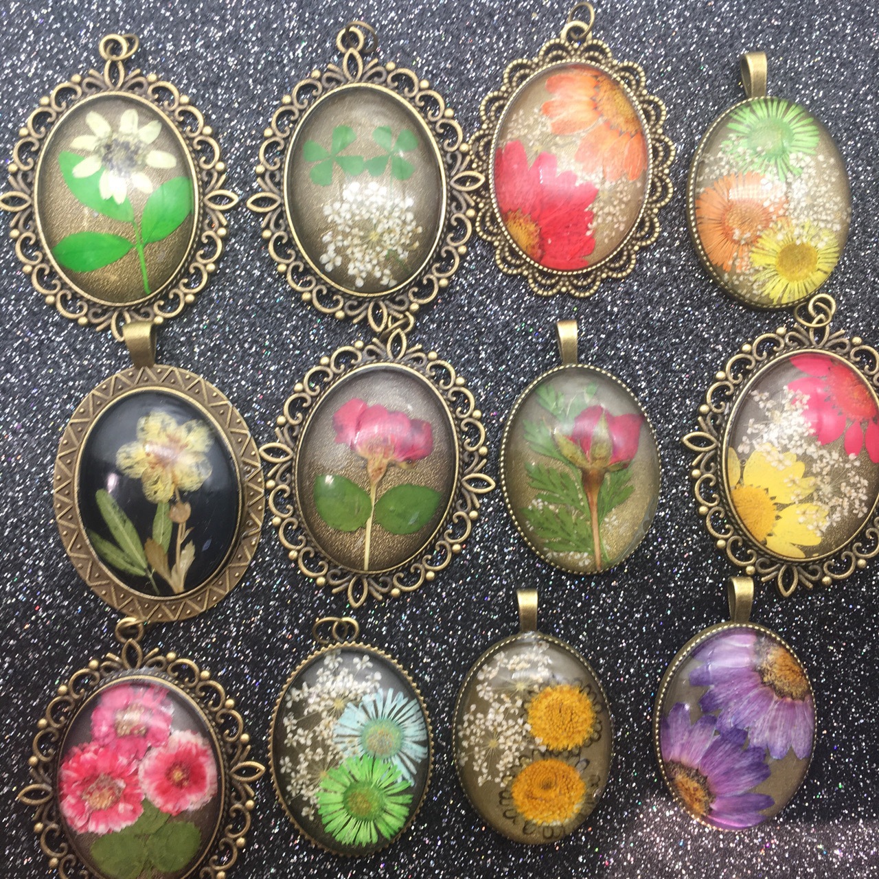 时光宝石干花项链真花押花毛衣链 植物标本饰品 创意晶菊项链