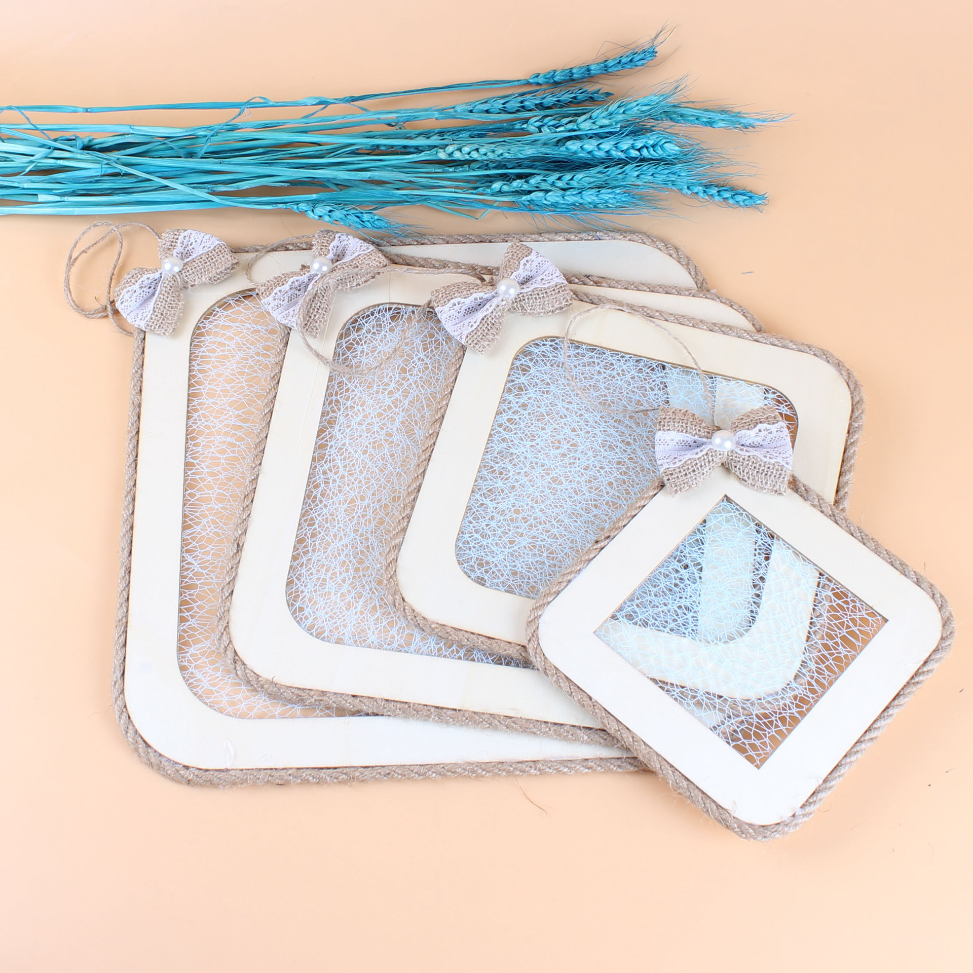 田园风麻布框场地布置装饰挂饰儿童环创材料diy产品麻绳简约制作