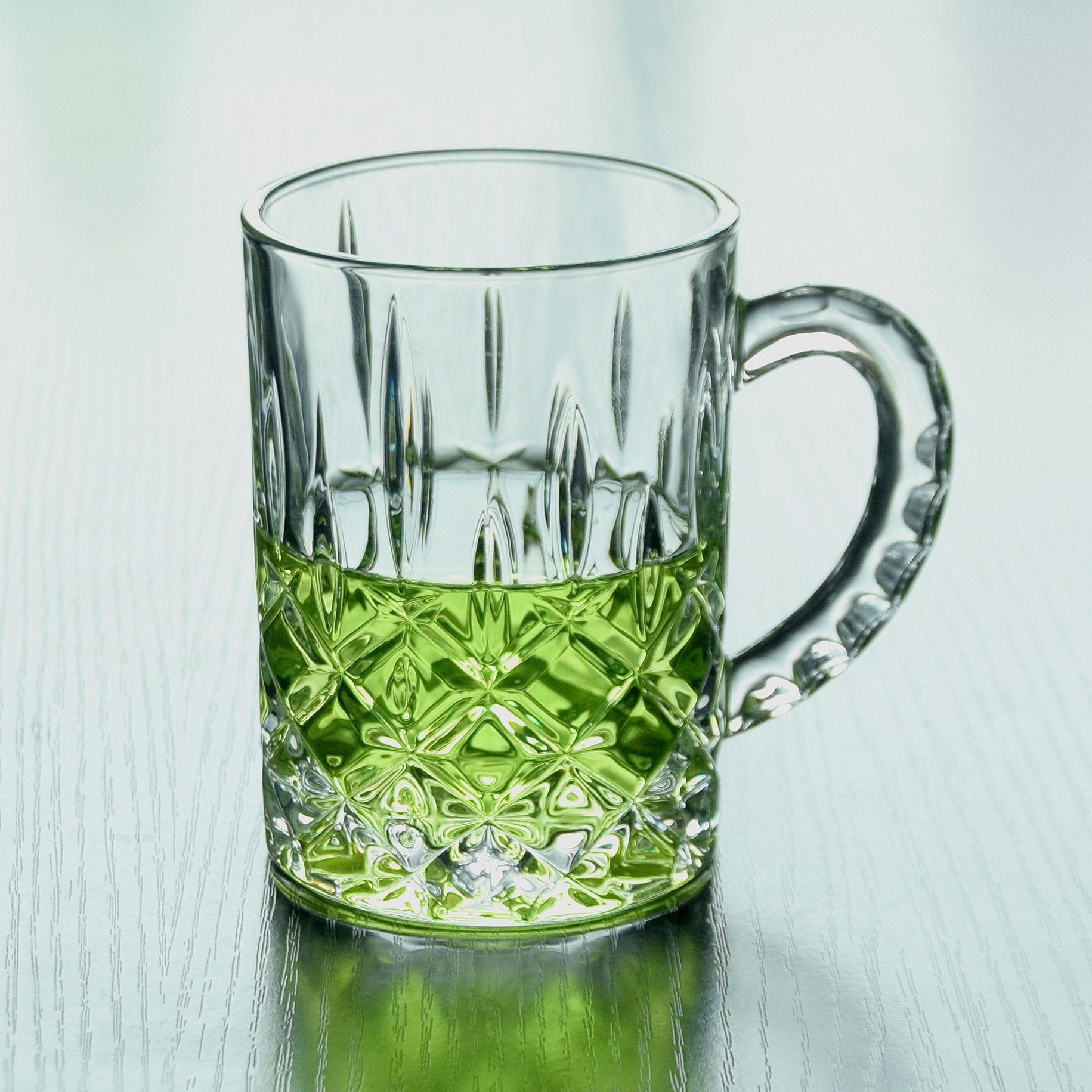 厂家销精白料玻璃杯精致啤酒杯西餐厅茶杯钻石纹小把杯咖啡杯精美