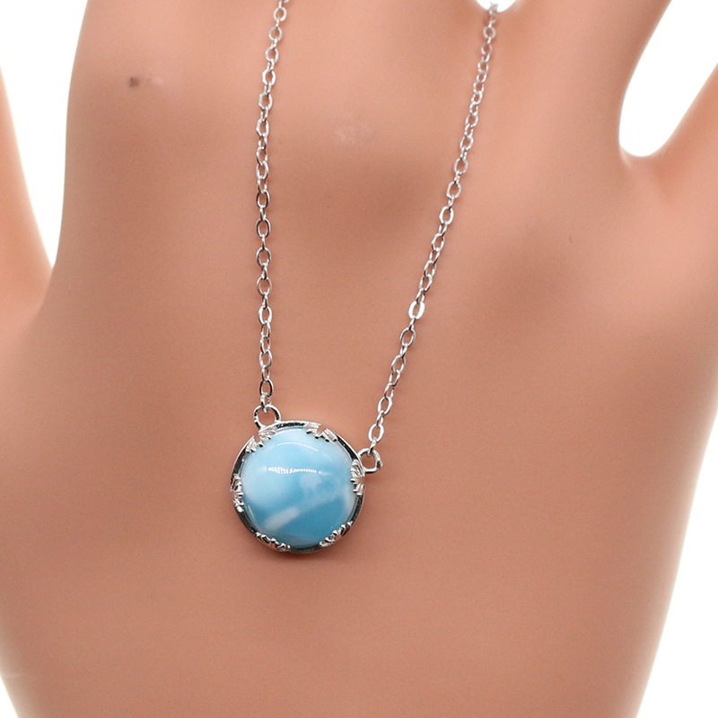 海纹石项链 吊坠s925银水滴天然海纹石简约项链跨境款