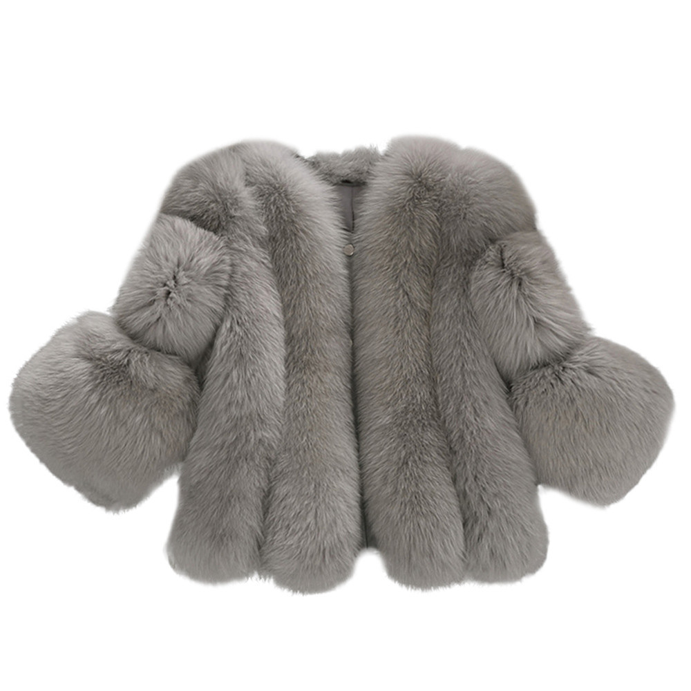 高档加厚源祥新款仿皮草女装外套仿狐狸毛短款拼接七分袖人造毛皮