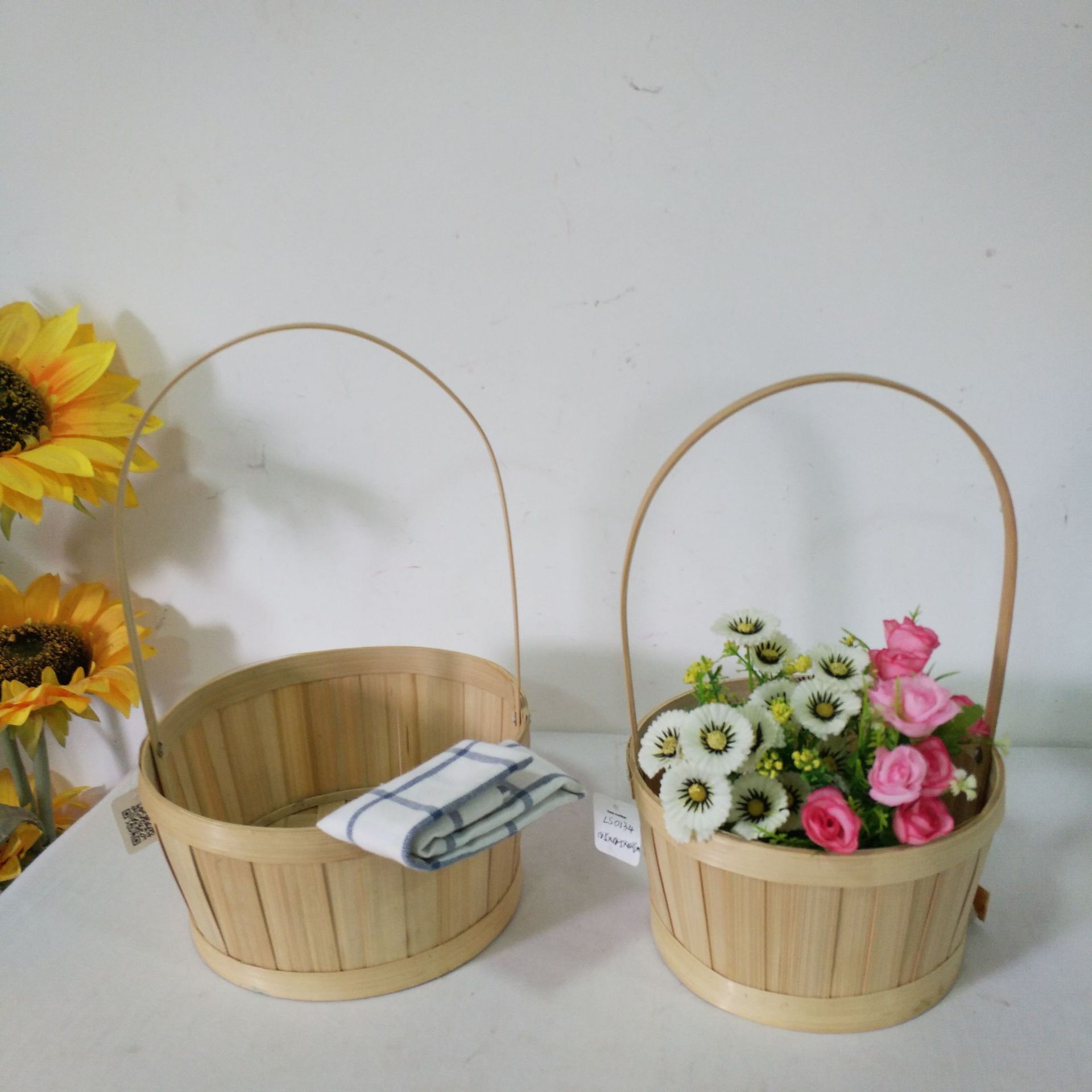 工厂直销竹片手提编织插花篮礼品包装篮水果蔬菜篮家居杂物收纳篮