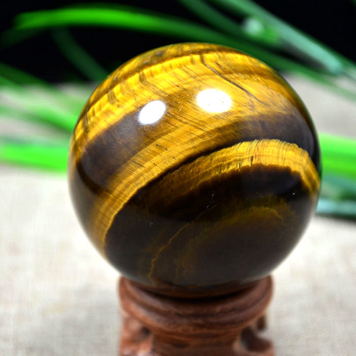 天然黄虎眼球摆件天然猫眼虎睛石球水晶球手握石冥想疗愈